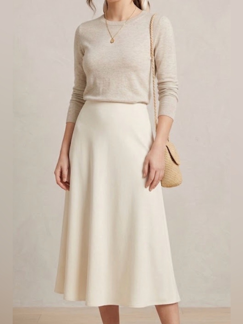 THEORY Ivory Classic Silk A-Line Midi Skirt Size 4